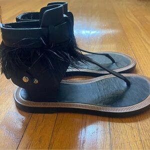 Isabel Marant Jadyn Leather Feather Trim Sandals - Size 6